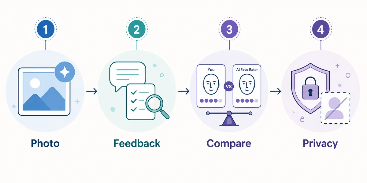 Four-step workflow for asking ChatGPT for face photo feedback and protecting privacy