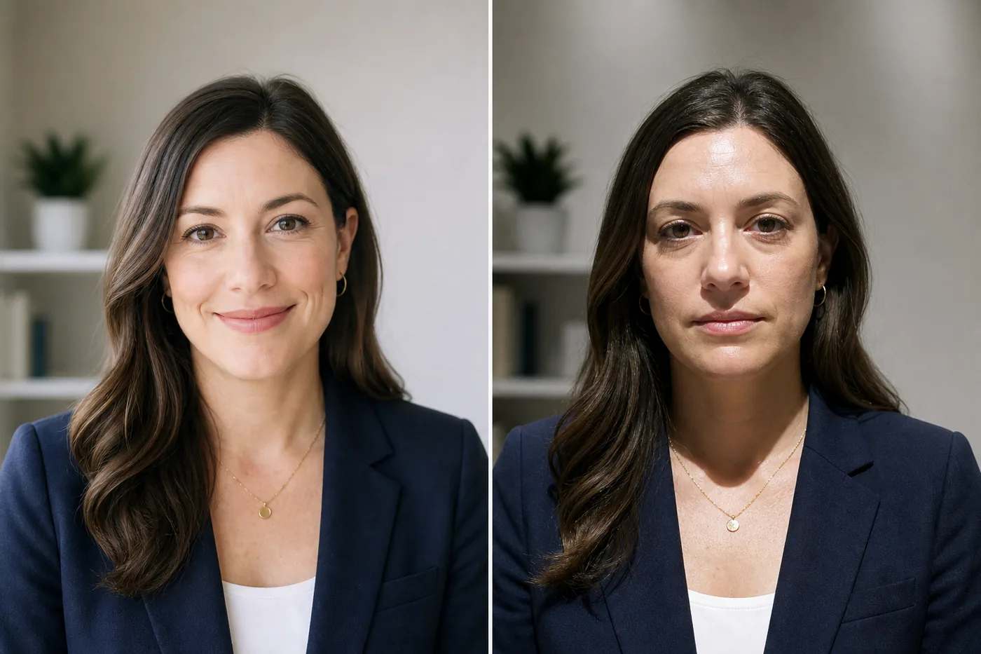 柔らかい窓の光と真上からの硬い影を比較したプロフィール写真